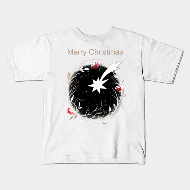 Christmas Star Red Berries Wreath Kids T-Shirt by in_pictures